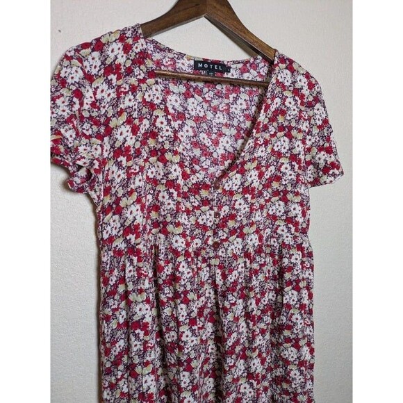 Motel Red Floral Babydoll Mini Dress Size Large Cottagecore Coquette 90s Y2k - Picture 2 of 9